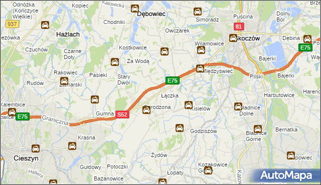 mapa Łączka gmina Dębowiec, Łączka gmina Dębowiec na mapie Targeo