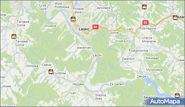 mapa Łączki gmina Lesko, Łączki gmina Lesko na mapie Targeo