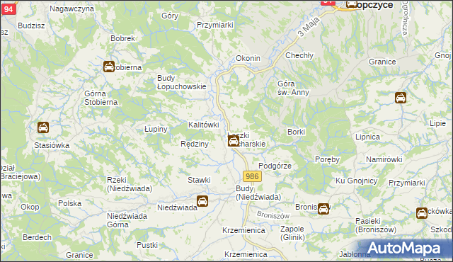 mapa Łączki Kucharskie, Łączki Kucharskie na mapie Targeo