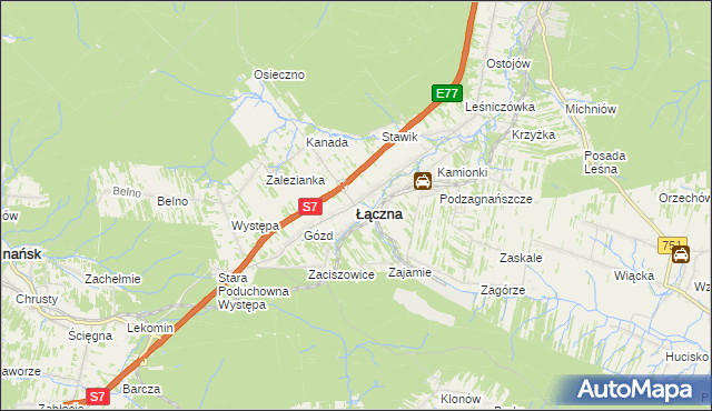 mapa Łączna powiat skarżyski, Łączna powiat skarżyski na mapie Targeo