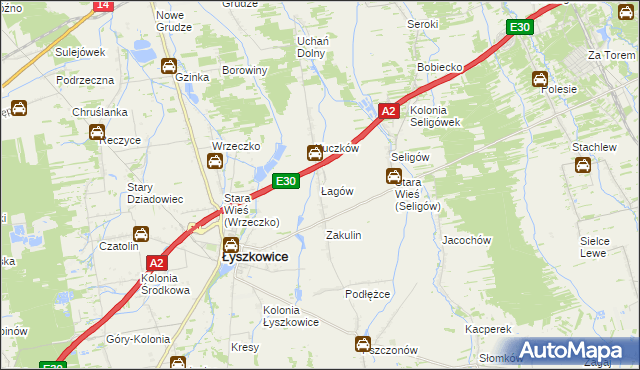 mapa Łagów gmina Łyszkowice, Łagów gmina Łyszkowice na mapie Targeo