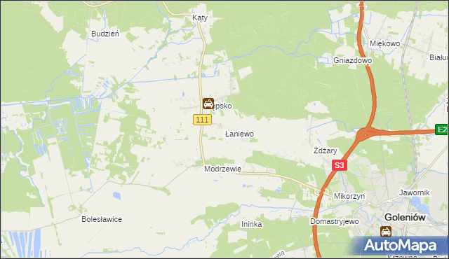 mapa Łaniewo gmina Goleniów, Łaniewo gmina Goleniów na mapie Targeo