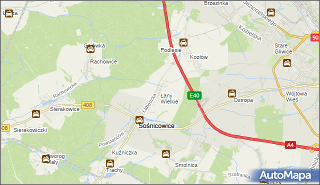 mapa Łany Wielkie gmina Sośnicowice, Łany Wielkie gmina Sośnicowice na mapie Targeo