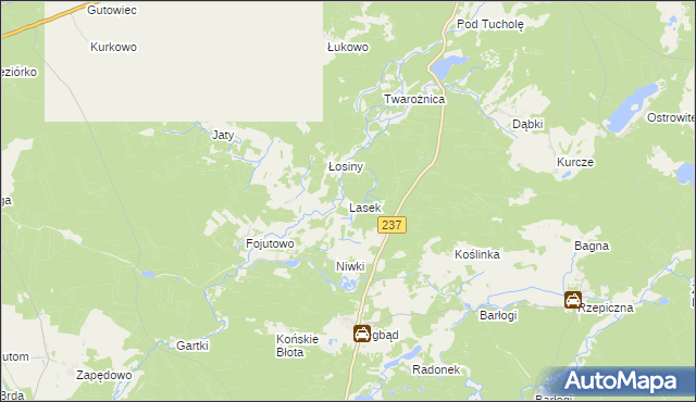 mapa Lasek gmina Tuchola, Lasek gmina Tuchola na mapie Targeo