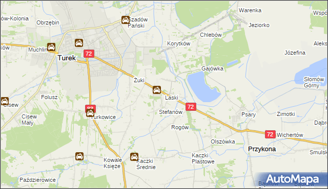 mapa Laski gmina Przykona, Laski gmina Przykona na mapie Targeo