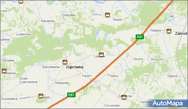 mapa Lasków gmina Dąbrówka, Lasków gmina Dąbrówka na mapie Targeo