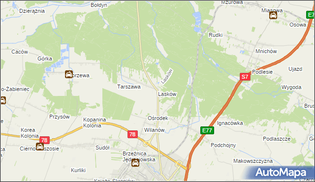 mapa Lasków gmina Jędrzejów, Lasków gmina Jędrzejów na mapie Targeo