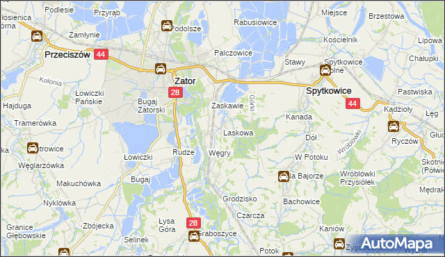 mapa Laskowa gmina Zator, Laskowa gmina Zator na mapie Targeo