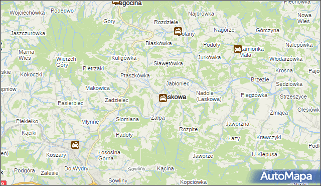 mapa Laskowa powiat limanowski, Laskowa powiat limanowski na mapie Targeo