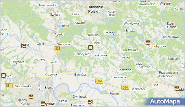 mapa Laskówka gmina Dynów, Laskówka gmina Dynów na mapie Targeo