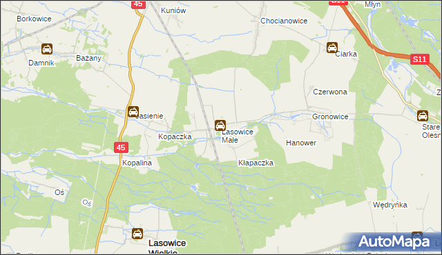 mapa Lasowice Małe gmina Lasowice Wielkie, Lasowice Małe gmina Lasowice Wielkie na mapie Targeo