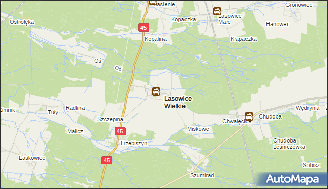 mapa Lasowice Wielkie powiat kluczborski, Lasowice Wielkie powiat kluczborski na mapie Targeo