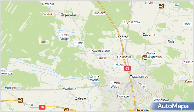 mapa Ławki gmina Łuków, Ławki gmina Łuków na mapie Targeo