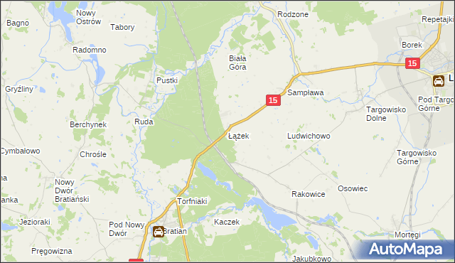 mapa Łążek gmina Lubawa, Łążek gmina Lubawa na mapie Targeo