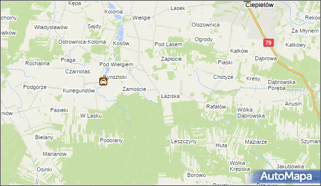 mapa Łaziska gmina Ciepielów, Łaziska gmina Ciepielów na mapie Targeo
