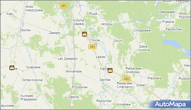 mapa Łazów gmina Widawa, Łazów gmina Widawa na mapie Targeo