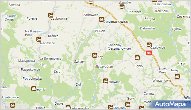 mapa Łazy gmina Jerzmanowice-Przeginia, Łazy gmina Jerzmanowice-Przeginia na mapie Targeo