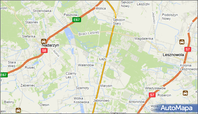 mapa Łazy gmina Lesznowola, Łazy gmina Lesznowola na mapie Targeo