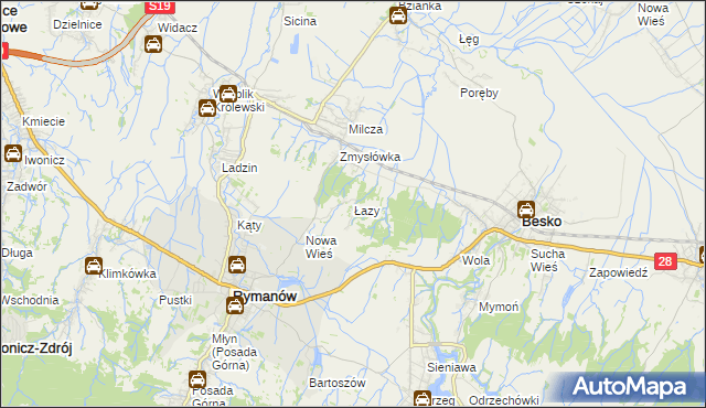 mapa Łazy gmina Rymanów, Łazy gmina Rymanów na mapie Targeo