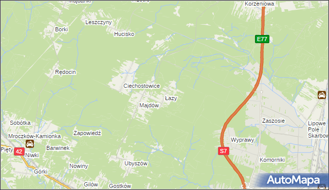 mapa Łazy gmina Szydłowiec, Łazy gmina Szydłowiec na mapie Targeo
