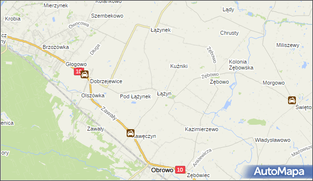 mapa Łążyn gmina Obrowo, Łążyn gmina Obrowo na mapie Targeo