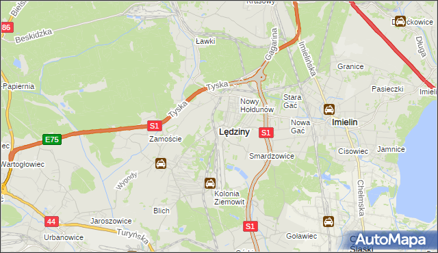 mapa Lędziny powiat bieruńsko-lędziński, Lędziny powiat bieruńsko-lędziński na mapie Targeo