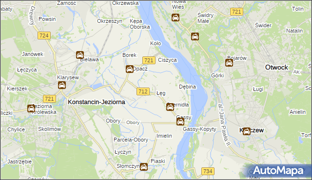 mapa Łęg gmina Konstancin-Jeziorna, Łęg gmina Konstancin-Jeziorna na mapie Targeo