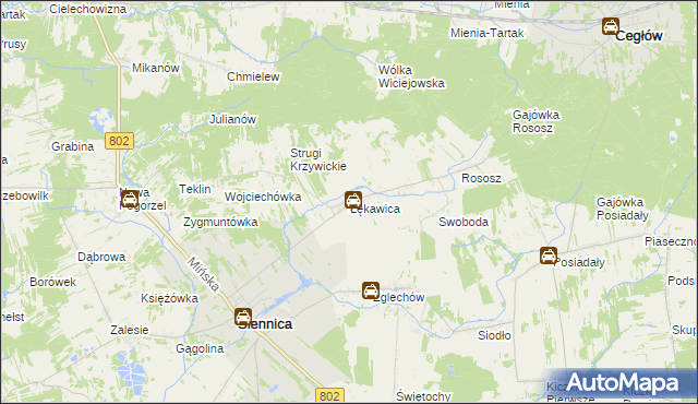 mapa Łękawica gmina Siennica, Łękawica gmina Siennica na mapie Targeo