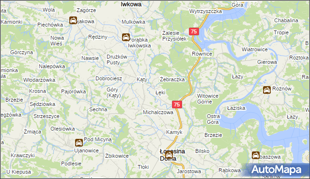 mapa Łęki gmina Łososina Dolna, Łęki gmina Łososina Dolna na mapie Targeo