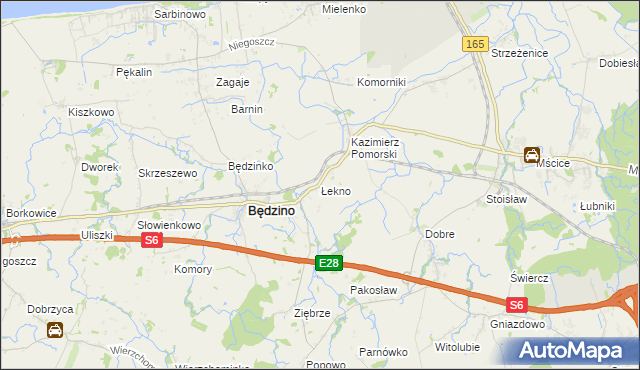 mapa Łekno gmina Będzino, Łekno gmina Będzino na mapie Targeo