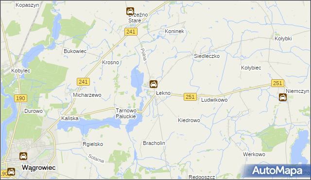 mapa Łekno gmina Wągrowiec, Łekno gmina Wągrowiec na mapie Targeo