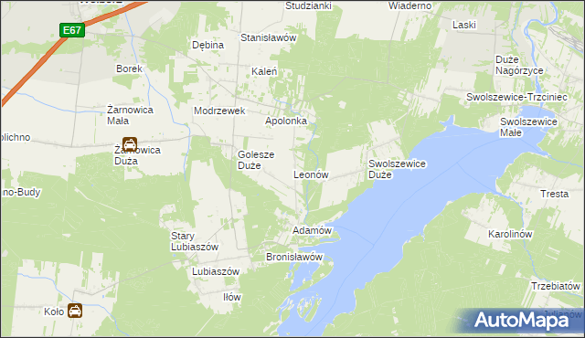 mapa Leonów gmina Wolbórz, Leonów gmina Wolbórz na mapie Targeo
