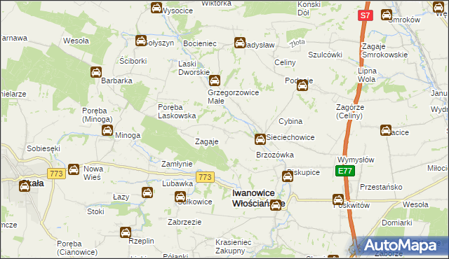 mapa Lesieniec gmina Iwanowice, Lesieniec gmina Iwanowice na mapie Targeo