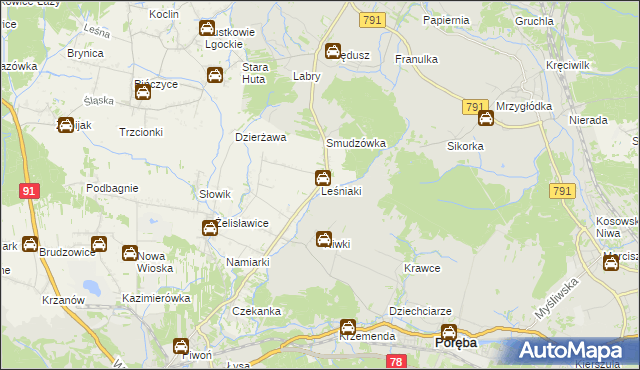 mapa Leśniaki gmina Siewierz, Leśniaki gmina Siewierz na mapie Targeo