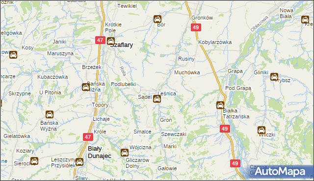 mapa Leśnica gmina Bukowina Tatrzańska, Leśnica gmina Bukowina Tatrzańska na mapie Targeo