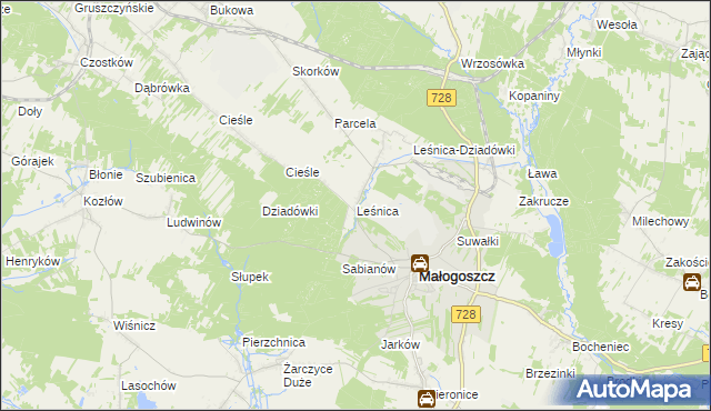 mapa Leśnica gmina Małogoszcz, Leśnica gmina Małogoszcz na mapie Targeo
