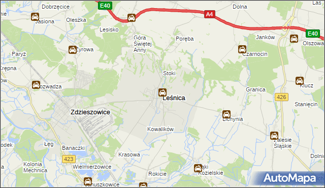 mapa Leśnica powiat strzelecki, Leśnica powiat strzelecki na mapie Targeo