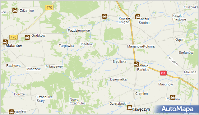 mapa Leśnictwo gmina Kawęczyn, Leśnictwo gmina Kawęczyn na mapie Targeo