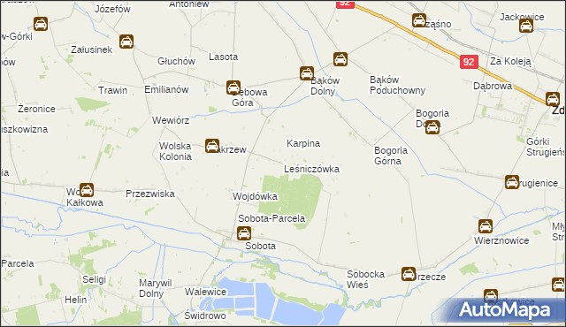 mapa Leśniczówka gmina Bielawy, Leśniczówka gmina Bielawy na mapie Targeo