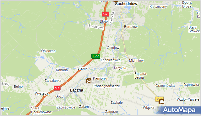 mapa Leśniczówka gmina Suchedniów, Leśniczówka gmina Suchedniów na mapie Targeo