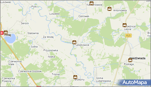 mapa Leszkowice gmina Ostrówek, Leszkowice gmina Ostrówek na mapie Targeo