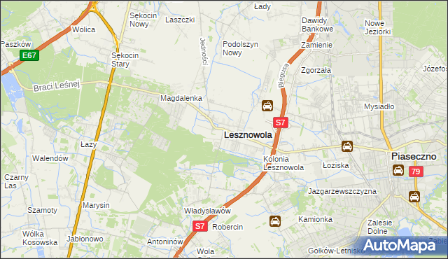 mapa Lesznowola powiat piaseczyński, Lesznowola powiat piaseczyński na mapie Targeo