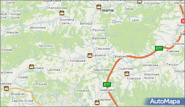 mapa Łętownia gmina Jordanów, Łętownia gmina Jordanów na mapie Targeo