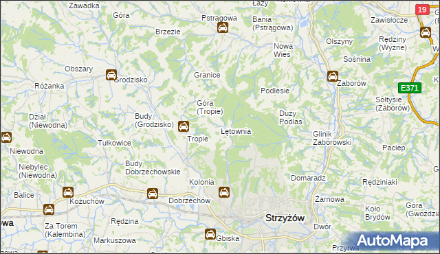 mapa Łętownia gmina Strzyżów, Łętownia gmina Strzyżów na mapie Targeo