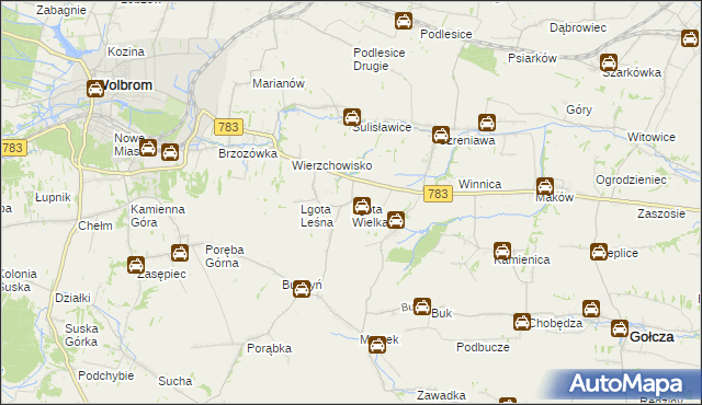 mapa Lgota Wielka gmina Wolbrom, Lgota Wielka gmina Wolbrom na mapie Targeo