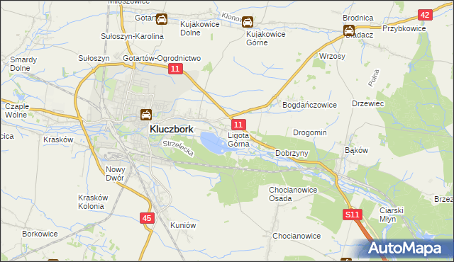 mapa Ligota Górna gmina Kluczbork, Ligota Górna gmina Kluczbork na mapie Targeo