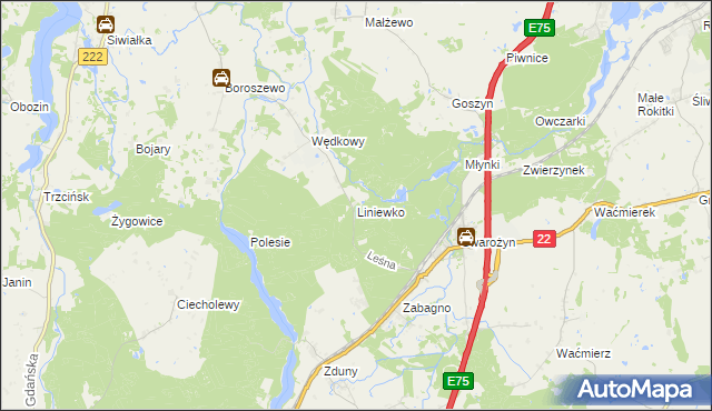 mapa Liniewko, Liniewko na mapie Targeo