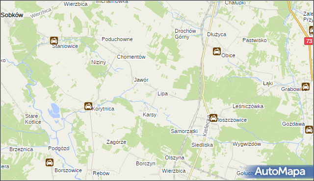 mapa Lipa gmina Sobków, Lipa gmina Sobków na mapie Targeo