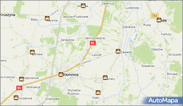 mapa Lipicze gmina Kłomnice, Lipicze gmina Kłomnice na mapie Targeo