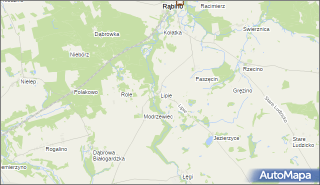 mapa Lipie gmina Rąbino, Lipie gmina Rąbino na mapie Targeo